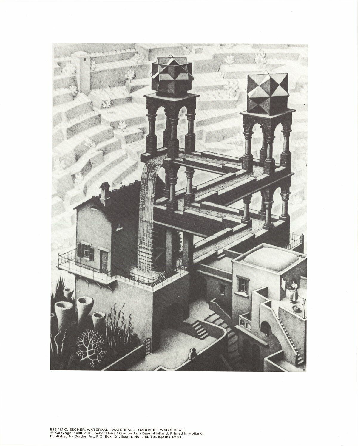 M.C. Escher Waterfall " Poster Surrealism Black & White