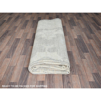 9'8"X13'10" Misty Gray White Wash Peshawar Hand Knotted Pure Wool Rug