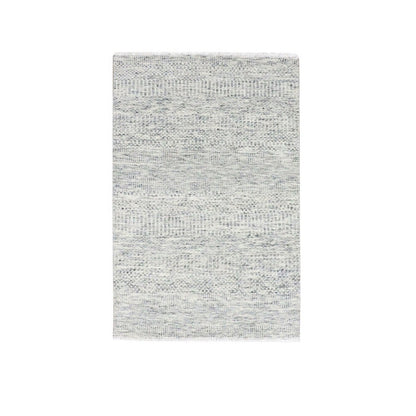 3'X5'1" Gainsboro Gray Grass Design Hand Knotted Undyed Organic Wool Rug