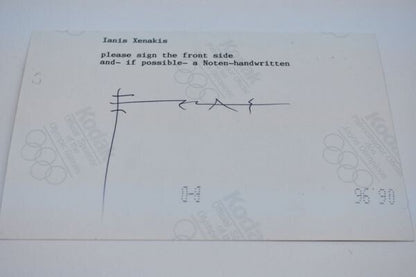 Iannis Xenakis Signed Photo Print With Reverse