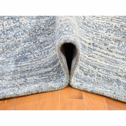 10'x14' Horizontal Ombre Design Hand Knotted Denim Blue Wool and Silk Rug