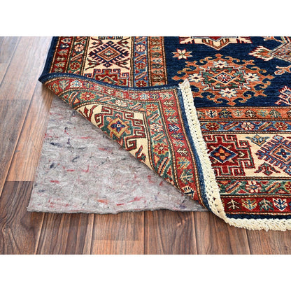 5'10"X8'10" Navy Blue Afghan Super Kazak Hand Knotted Soft Wool Rug