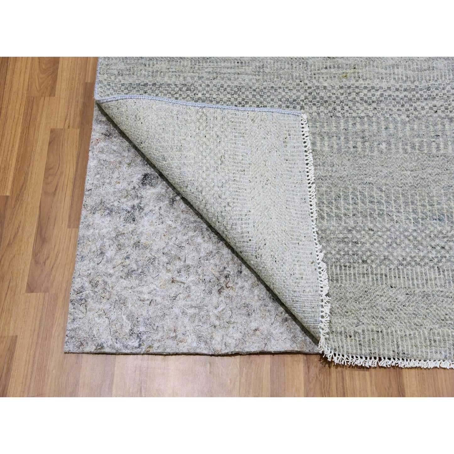 Rug 10'x10' Gray Undyed 100% Wool Modern Grass Design Hand Knotted Square