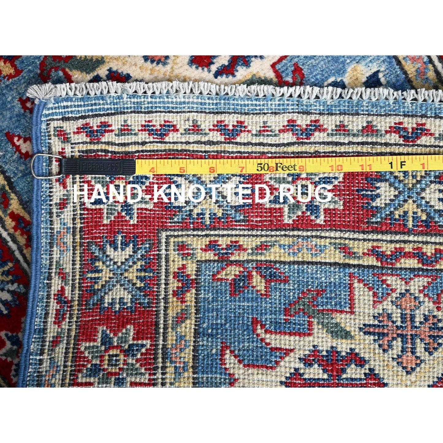 2'1"X3' Blue Kazak Tribal Medallions Design Hand Knotted Soft Wool Mat Rug