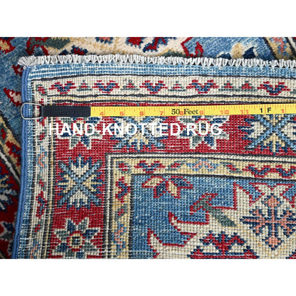 2'1"X3' Blue Kazak Tribal Medallions Design Hand Knotted Soft Wool Mat Rug