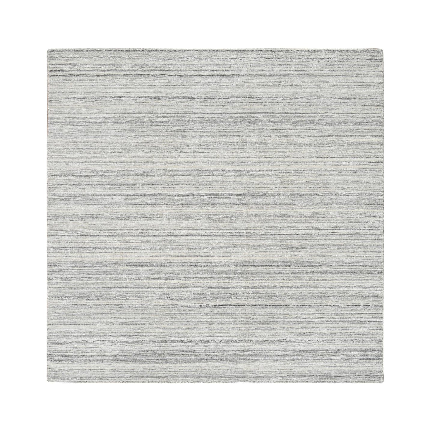 6'1"X6'1" Gray Undyed Natural Wool Modern Design Hand Loomed Square Rug