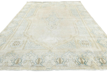 Handmade Muted Floral Distressed Oriental Rug