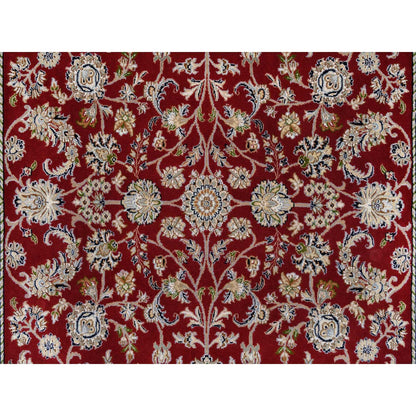 6'X8'10" Cherry Red Nain Flower Design 250 Kpsi Wool Hand Knotted Rug
