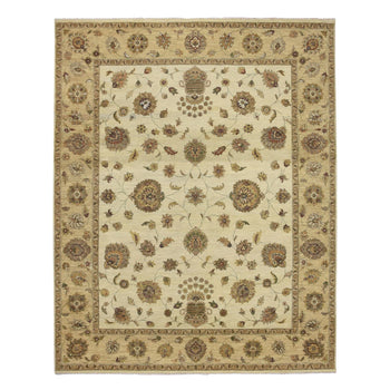 8'X10' Ivory Agra With Ziegler Design Leaf Pattern Hand Knotted Wool Rug