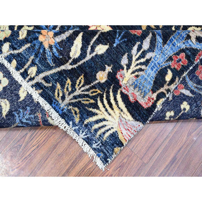 8'X8' Blue Birds Of Paradise Peshawar Hand Knotted Square Oriental Rug