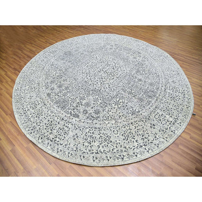 10'X10' Oxford White Hand Knotted Organic Wool Mamluk Dynasty Round Rug