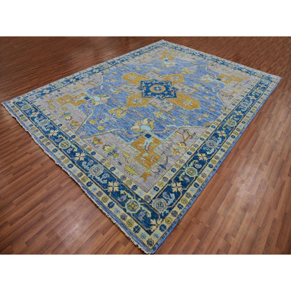 9'2"X12'2" Blue Heris Design Hand Knotted 100% Wool Vegetable Dyes Rug