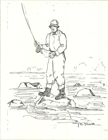 Yb Robinson Fly Fisherman In River " Lithograph Contemporary
