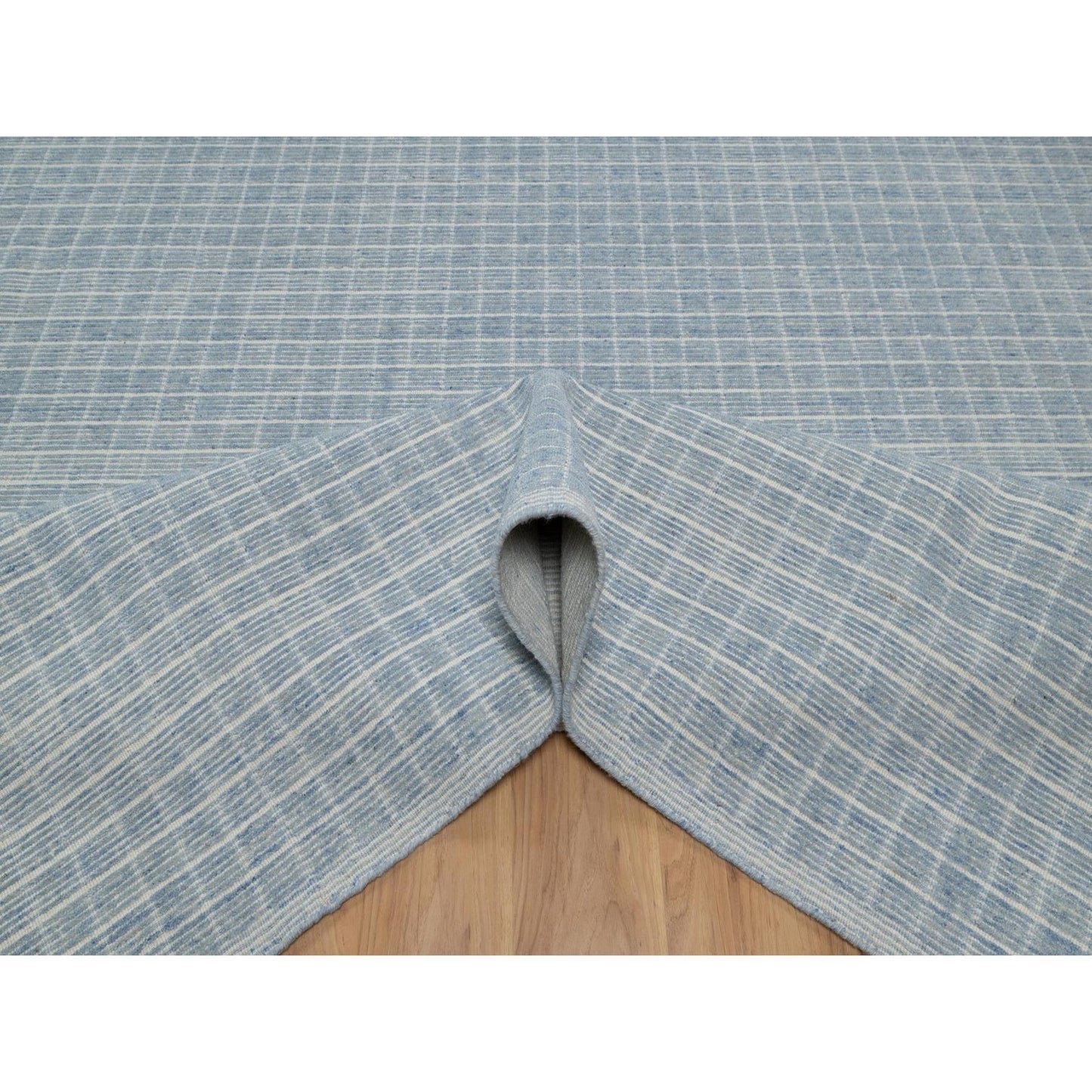 10'X14' Yonder Blue Modern Plain Decor Box Design Loomed Knotted Wool Rug