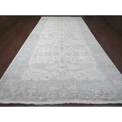 8'10"X17'4" White Afghan Angora Oushak Wool Hand Knotted Oversized Rug