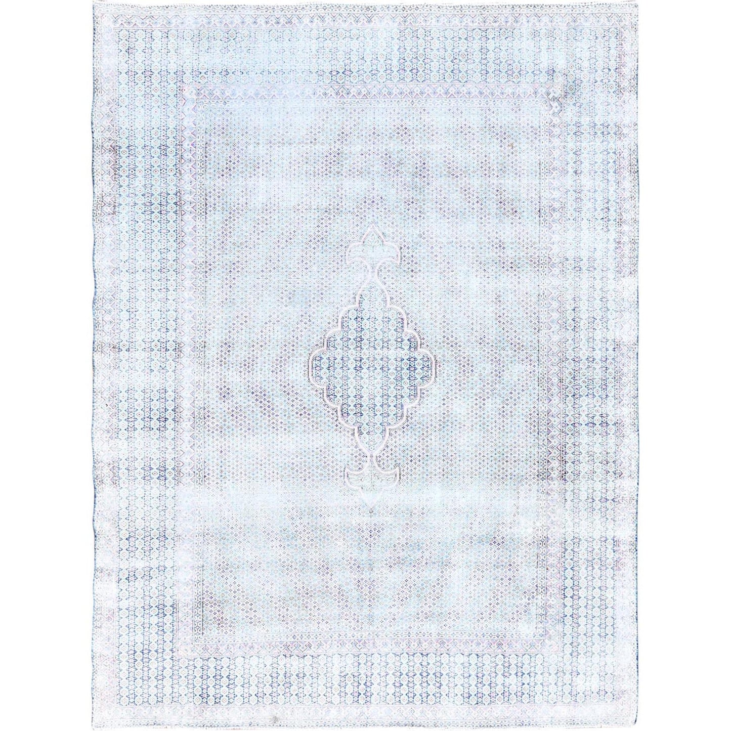 7'9"X10'1" Blue Vintage Zoroastrian Karman Pure Wool Hand Knotted Rug