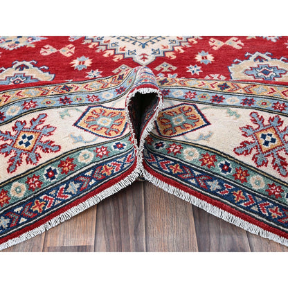5'10"X8'8" Red Kazak With Geometric Medallions Design Wool Hand Knotted Rug
