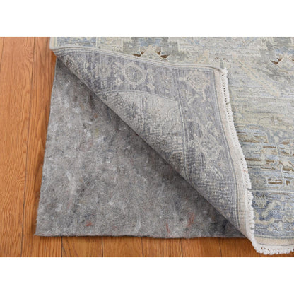 3'X5'3" Blue Silk With Wool Mughal Inspired Design Hand Knotted Rug