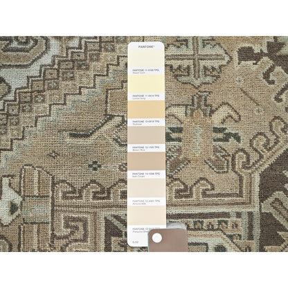 6'7"X9'3" Khaki Brown Vintage Zoroastrian Heris Hand Knotted Pure Wool Rug