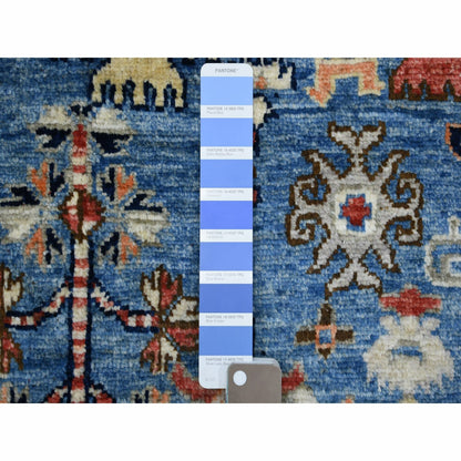 4'4"X11'8" Blue Afghan Ersari With Large Elements Design Wool Runner Rug