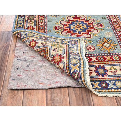 2'9"X12'3" Blue Kazak With Geometric Design Hand Knotted Rug Wool Runner