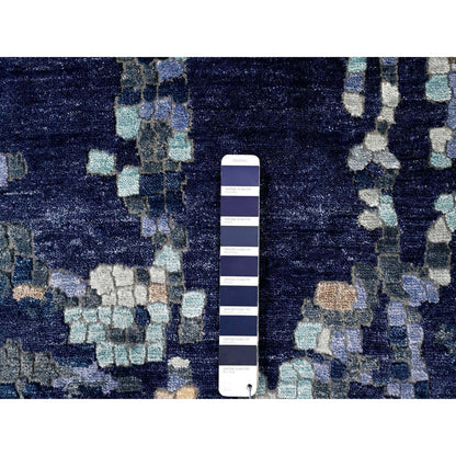 9'10"X9'10" Blue Mosaic Design Wool And Silk Hand Knotted Square Rug