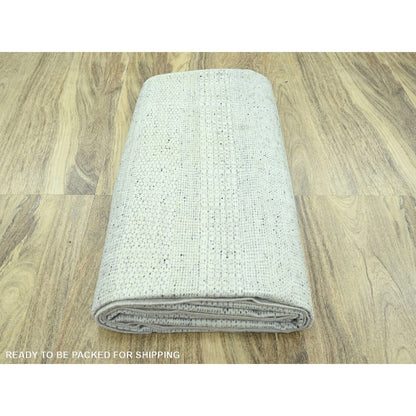 10'2"X10'2" Gray Hand Knotted Rug Distressed & Oxidized Grass Design Wool