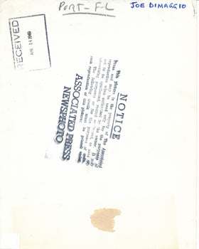 Joe Dimaggio Hof Signed/Autographed 1949 7X9