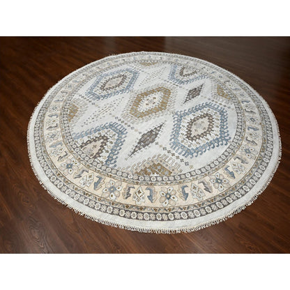 12'X12' Gray Hand Knotted Farsian Geometrical Medallions Wool Round Rug