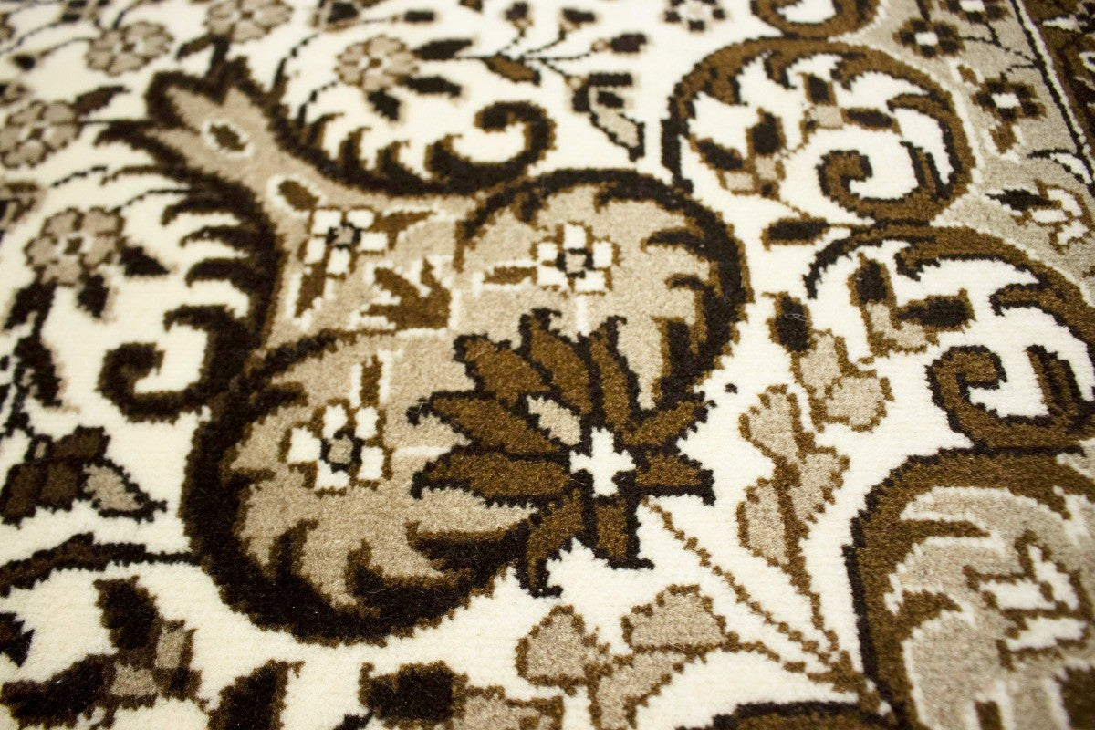 Hand-Knotted Cream Kirman Square Rug Oriental Classic Floral Area Carpet 6X6 ft