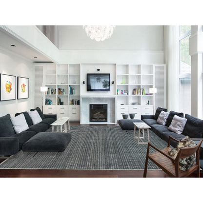 12'X14'9" Gray Loomed Knotted Modern Box Design Pure Wool Oversized Rug