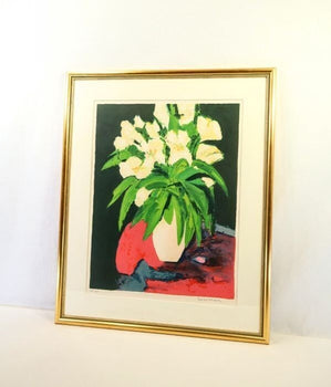 Jean Claude Alenbach (France) Signed Original Lithograph Framed Bouquet Lilies