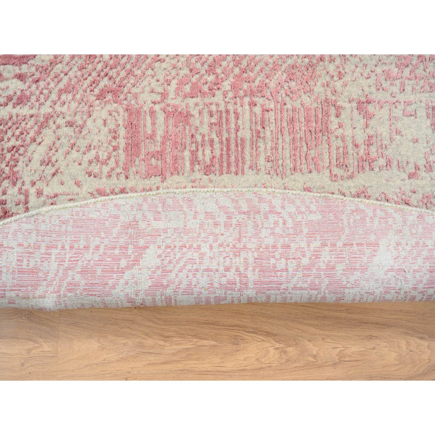 10'X10' Rose Pink Wool And Art Silk Jacquard Hand Loomed Round Rug