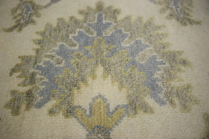 Hand-Knotted Oushak Chobi Wool Rug Cream Floral