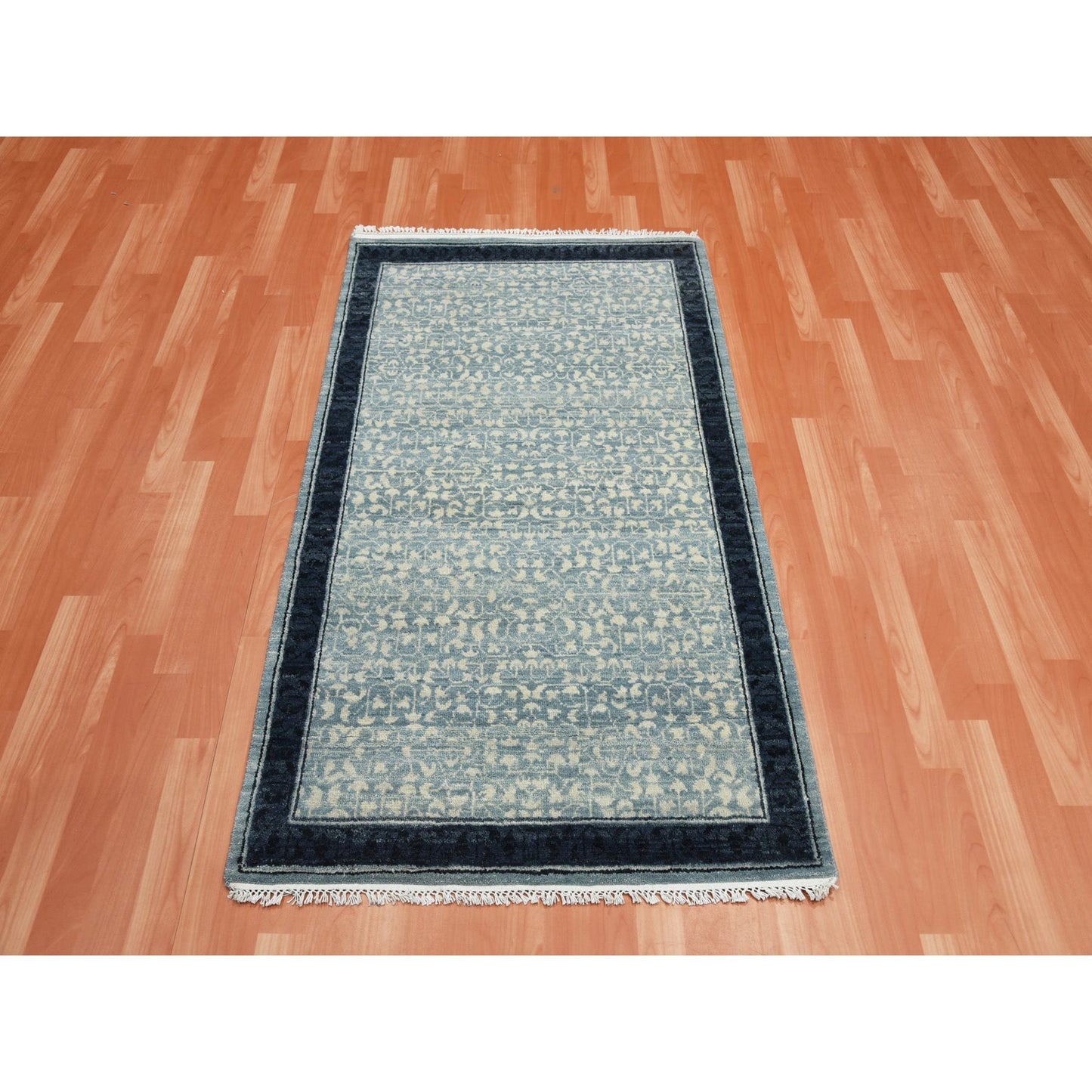 3'1"X5'1" Blue Modern Design Organic Wool Hand Knotted Oriental Rug