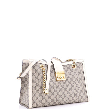 Gucci Padlock Chain Tote Gg Coated Canvas With Leather Medium