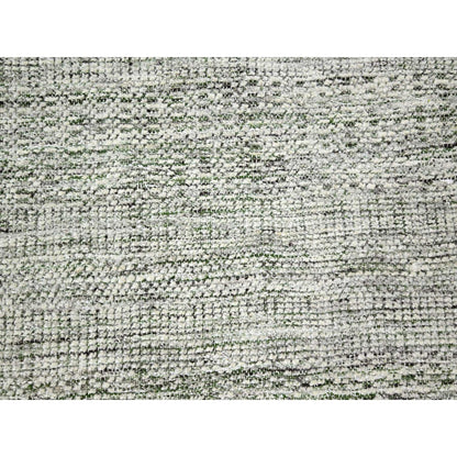 9'9"X13'10" White With Green Oxidized Grass Design Hand Knotted Wool Rug