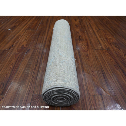 2'9"X12'1" Goose Gray Wool Weft Afghan Angora Oushak Runner Oriental Rug