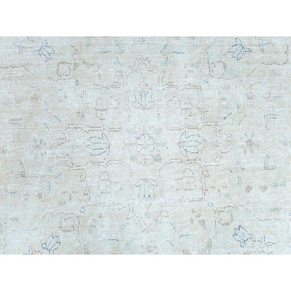 8'1"X10'9" Ivory Distressed Shabby Chic Farsian Hand Knotted Wool Rug