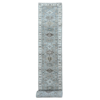 2'9"X21'9" Gray Karjihooz Design Hand Knotted Pure Wool Xl Runner Rug