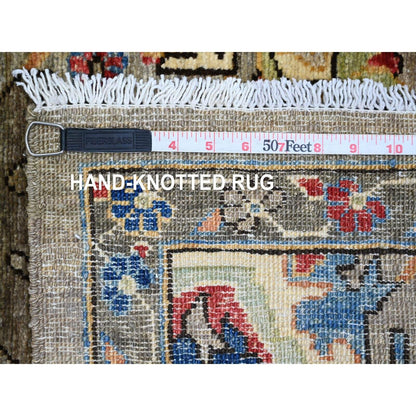 3'X5'10" Gray Heris Design High Mountain Wool Hand Knotted Runner Rug