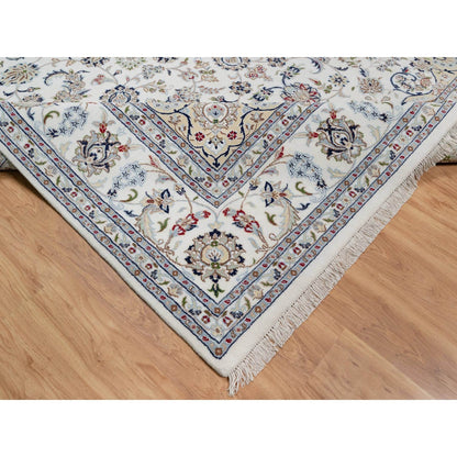 8'10"X12'4" White Nain With Flower Design Hand Knotted Wool And Silk Rug