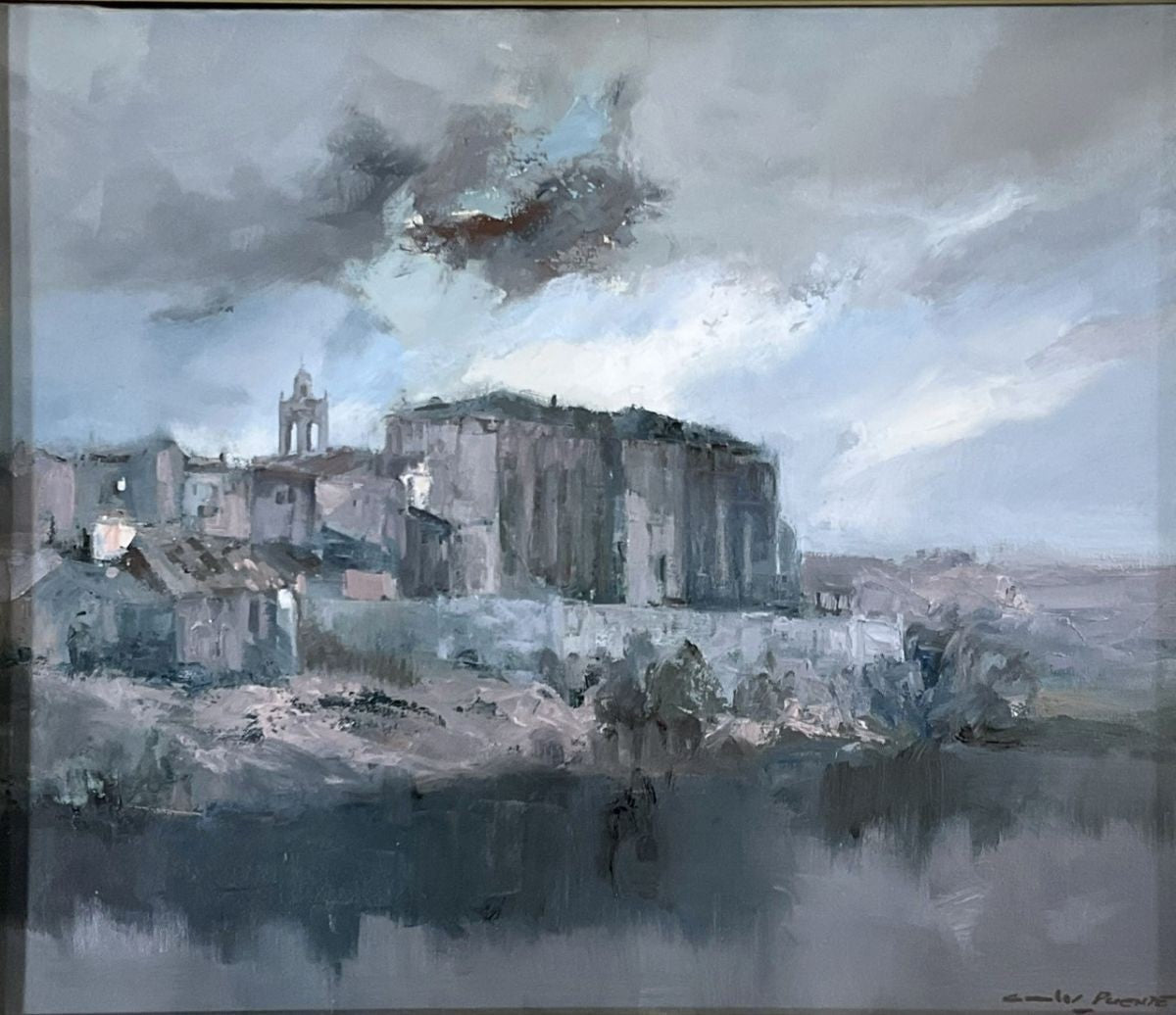 Carlos Puente Suburban Landscape Original Oil Painting Spanish Artist Signed