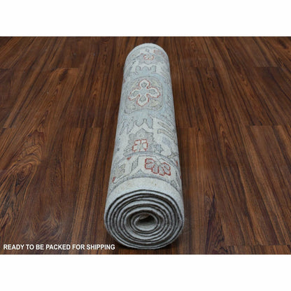 2'6"X9'10" White Wash Peshawar 100% Wool Hand Knotted Runner Oriental Rug