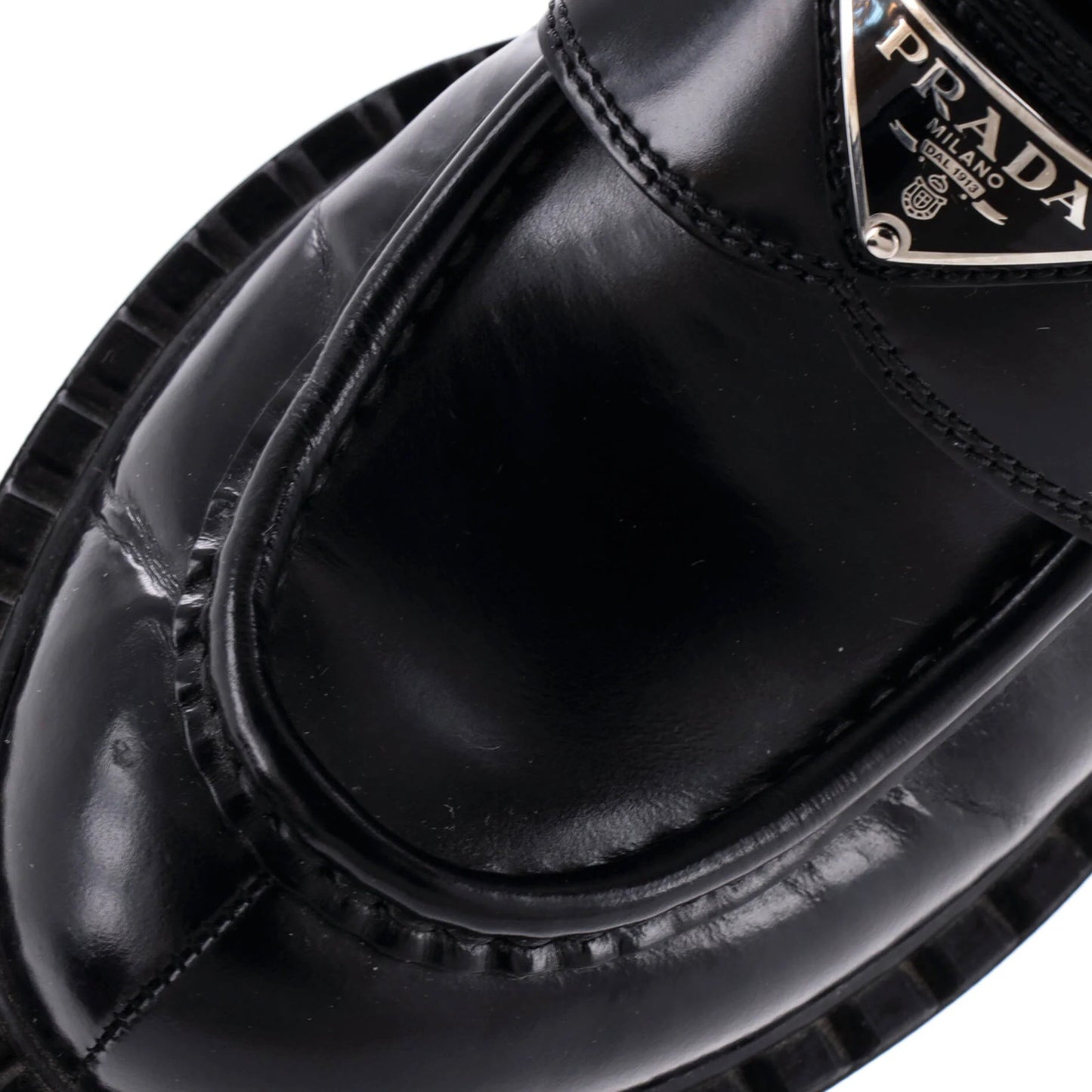 Prada Women'S Triangle Logo Loafers Spazzolato Leather