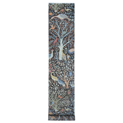 2'5"X17'9" Gray Hand Knotted Wool Peshawar Birds Paradise Xl Runner Rug
