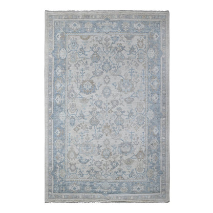 6'1"X9'4" Cadet Gray Wool Weft Afghan Angora Oushak Oriental Rug