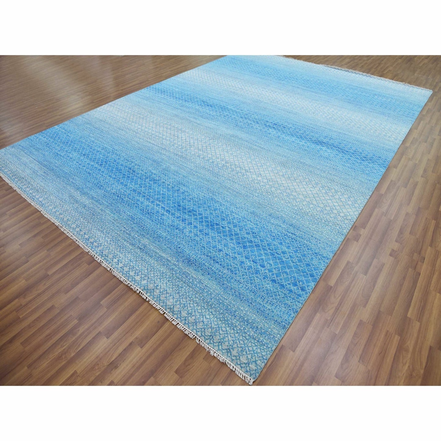 10'X14'3" Blue Pure Wool Hand Knotted Modern Chiaroscuro Collection Rug