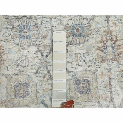 2'6"X6'2" Ivory Silk With Textured Wool Hand Knotted Runner Fine Rug