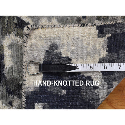2'7"X5'9" Gray Abstract Design Wool And Silk Hand Knotted Runner Rug
